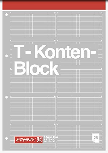 BRUNNEN 3er Pack 1042025 T-Konten-Block (A4, 25 Blatt, 10 T-Konten je Seite, gelocht, 80g/m²) (3)