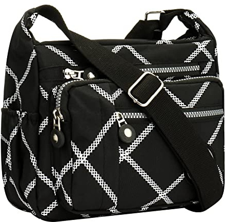 YYW Womens Multi Pocket Casual Cross Body Bag Travel Bag Messenger Handbag for Shopping Hiking Daily Use (Camo black)