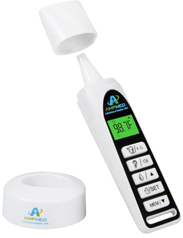 Amplim Baby Thermometer | 3-in-1 Accurate Infrared Thermometer for Ear, Forehead & Touchless, Fever Thermometer for Baby, Infants, Toddlers, Kids & Adults | White Base Stand & Clock