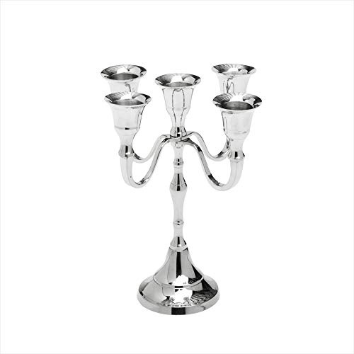 NKlaus Kerzenständer 5-armig rund, Messing vernickelt, Ø2cm, 1 Stück | Höhe 18cm; Breite 16cm; Standfuß Ø7cm; Gewicht 0,5kg