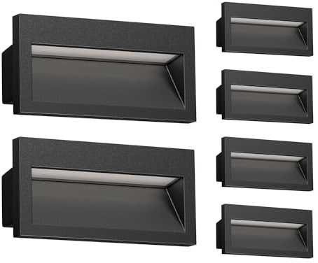 ledscom.de 6x LED Wandeinbauleuchte NOLA, Downlight für außen, IP54, schwarz matt, 140 x 70mm, warmweiß