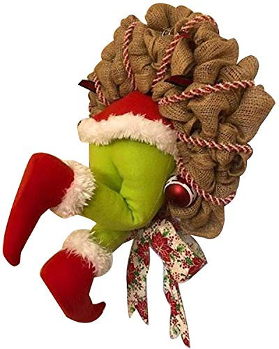 LAYAN-B How the Grinch Stole Weihnachtskranz aus Sackleinen, Weihnachtsgirlande, Dekoration, gefüllte Beine stecken in die Wand, super niedlich und schön, tolles Geschenk für Freunde (S)