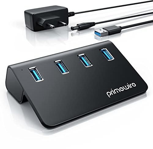 CSL - USB 3.0 Hub Aktiv - 10 GBit/s - 4 Port Verteiler Mit Netzteil - 3.2 Gen.2 Datenhub - Für PC Notebook Laptop Ultrabook Tablet MacBook - Anthrazit