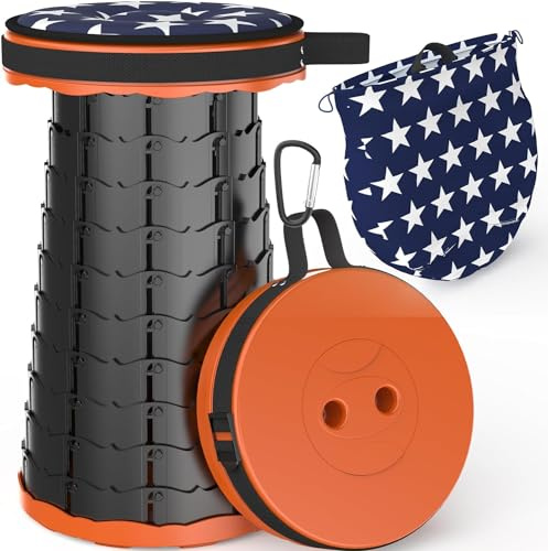 ALEVMOOM Bärbar hopfällbar pall med kudde, campingpall för vuxna, teleskopisk campingpall vikbar pall för fiske, BBQ, inomhus, utomhusaktiviteter, belastning 440 LB