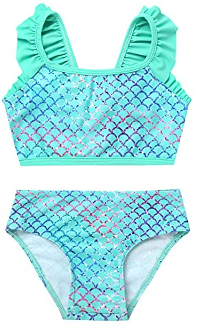 iEFiEL Mädchen Bikini mit Einhörner Meerjungfrau Badebekleidung Zweiteiler Badeanzug Bademode für Kleinkinder gr. 98-176 Grün Meerjungfrau 122-128