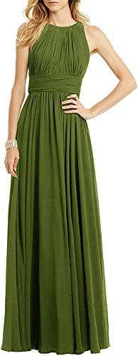 N/ C Damen Hochzeitskleid, Brautjungfernkleid, ärmellos, plissiert, lang, formelles Abendkleid, olivgrün, 46