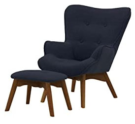 Nordville Bloomy Sessel Mini Für Kinder Mit Fußhocker Ontario- Ohrensessel mit Hocker in Landhaus-Stil | Der perfekte Polstersessel für entspannte, Lange Fernseh-Leseabende (Dunkelblau, Eiche dunkel)