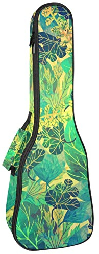 Ukulele väska tropiskt grönt bladmönster ukulele fodral för Sopran Tenor konsert 23 tum 10 mm tjock mjuk vadderad justerbara remmar spelväska
