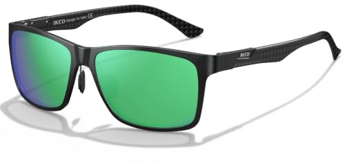 DUCO Rechteckig Herren Polarisiert Sonnenbrille mit Kohlefaser Brillenbeine | UV400 Glasses, Klassische Metallrahmen, Verstellbar Nasenpads, Nicht Drücken, Geschenk für Valentinstag Thanksgiving DC8206