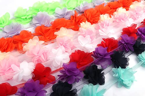 YYCRAFT 9,1 m 6,3 cm 3D-Chiffon-Blumenspitzenborten Brautsträuße Cluster Blumen DIY Nähen (gemischte Farben)
