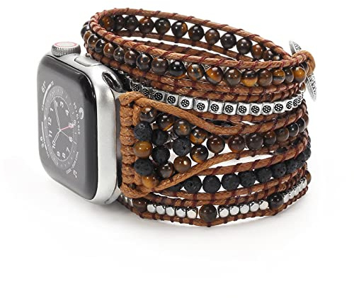 Wingoden Boho-Armband, kompatibel mit Perlenarmband für Apple Watch, 41 mm/40 mm/38 mm, handgefertigtes Apple Watch-Armband für Damen und Herren, Naturstein, iWatch-Band Serie 9, 8, 7, 6, 5, 4, 3, 2