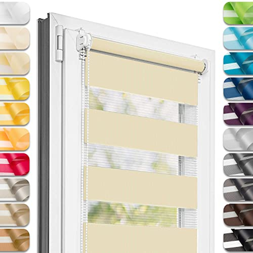 Estika Tenda a rullo giorno e notte senza forare - 40 x 220 cm - Color crema - per interni, tessuto a doppio strato, semi-trasparente, fissaggio a morsetto (Klemmfix), protezione solare
