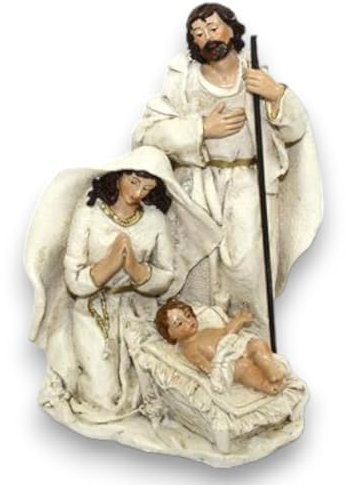 Generico Gruppo Natività in Ceramica 21 cm Bianco Avorio Statue Idea Regalo addobbi Natalizi presepe Giuseppe Maria Gesù Statuetta Idea Regalo Natale Decorazione Sacra Famiglia presepe