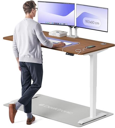 Desktronic HomePro Höhenverstellbarer Schreibtisch 160 × 80 cm – Elektrischer Schreibtisch Mit Zwei Elektrischen Motoren, Touchscreen-Steuerung und Integrierten USB-A- und USB-C-Ladeanschlüssen