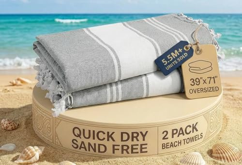 LANE LINEN Beach Towel, 2 Pack Beach Towels Oversized, 39x71, Quick Dry Pool Towels for Adults, Absorbent Sandproof, Lightweight Travel Beach Towel - Alloy