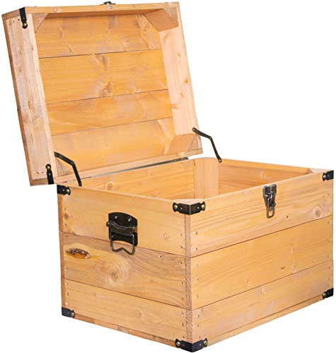 Kistenkolli Altes Land Träkista, presentlåda med lock, skattkista, mått 45 x 35 x 35 cm stor trälåda, kista, stor trälåda med lock (ockra)