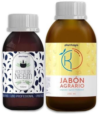 PLANTAWA Confezione risparmio sapone di potassio 250 ml + olio di Neem 100 ml, 100% naturale, miglioramento della difesa, alta concentrazione, mosca bianca, ragno rosso, afide, cocciniglia, citrico