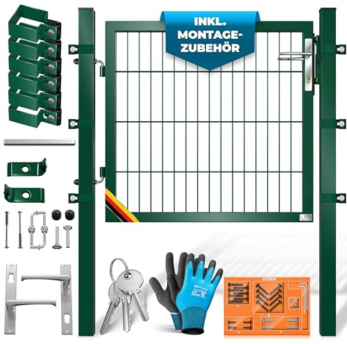 KESSER® Gartentor Porte de jardin de qualité supérieure en acier galvanisé - Porte de jardin pour clôture, portail de cour - Avec poteaux avec serrure - Poignée de porte - Clé et accessoires de