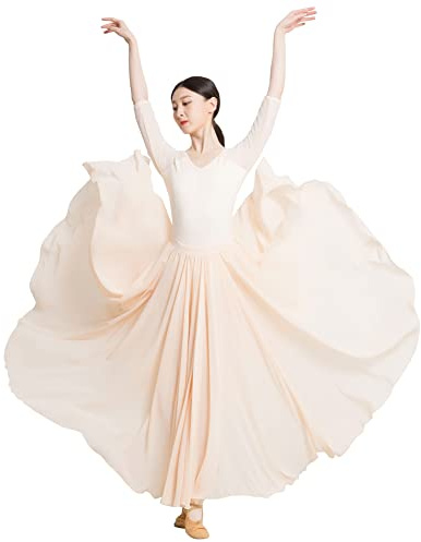 ROYAL SMEELA Ropa Danza contemporanea Adulto Mujer Vestido Baile Moderno Adulto Vestidos Danza contemporanea Vestido de Danza lírica Vestido de Danza Ballet Mujer Maillot Ballet+Falda de 720 Grados