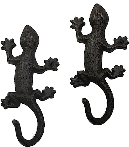 QIAOIDEA Novelty Iron Metal Gecko Hooks Coat Rack Wall Decor, Animal Lizard Garden Tool Wall Hooks Hanger Indoor Outdoor for Home Garden Yard Fence, Towel Hooks, Beach Towels, Keys Holder