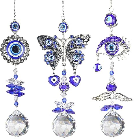 Alnicov Crystal Wind Chime Window Decoration Hanging Turkish Blue Evil Eye Sun catcher pendant light and shadow wind chimes rainbow garden decoration