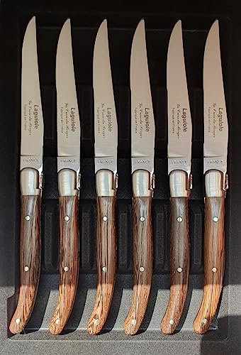 Laguiole Coffret de 6 couteaux à steak/couteaux de table en Bois de WENGE Luxe Fabrication 100% Française