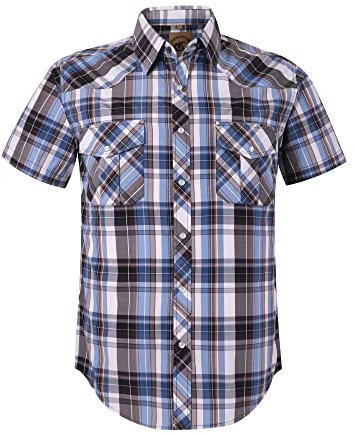 COEVALS CLUB Mens Shirts Short Sleeve Casual Push Button Plaid Suit Regular Fit Western Cowboy Pearl Snap Two Pockets Work Derss Button Up Shirts (Light Blue & Gray #10 XL)