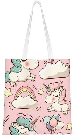 DEHIWI Einhorn Ballon Regenbogen Leinwand Einkaufstasche Wiederverwendbare Einkaufstaschen Umhängetasche Für Frauen Mädchen Einkaufen, Schwarz , Einheitsgröße