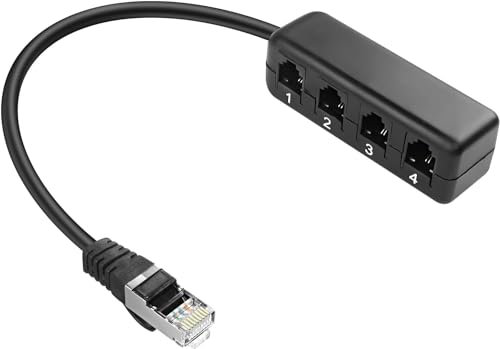 XMSJSIY Convertitore Ethernet RJ45 a RJ11 RJ45 8P8C maschio da 1 a 4 jack telefonico RJ11 6P2C femmina, adattatore splitter per rete a servizio telefonico - 1 pezzo