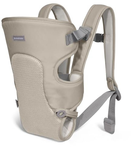 KikkaBoo Mochila Portabebés MYRA, Ergonómica, Correas Anchas y Ajustables, Manos Libres, 3 posiciones, hasta 9 kg, Ligera, Malla Transpirable, Beige