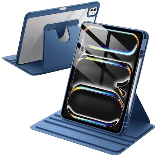 JETech Coque Rotatif pour iPad Pro 13 M5/M4, Marine | Pour 2025/2024 Modèle, Support Rotatif à 360°, Veille/Réveil Automatique, Porte-Pencil, Protection Complète