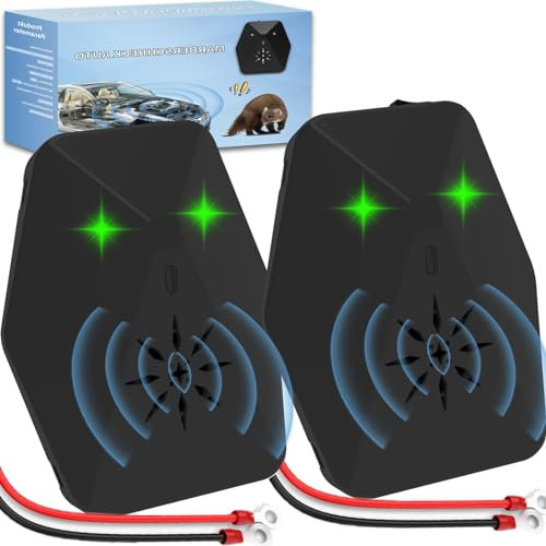 Warmfay Marderschreck Auto - 2 Modi mit Multifrequenz-Ultraschall und Blitzlicht - Effiziente Marderabwehr - 12V Autobatterie Anschließen - Automatische Marderabwehrgerät für Motorräume - 2 Stück