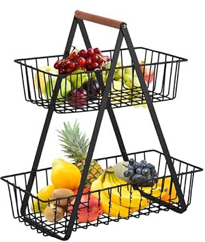Trendi Fruit Stand - 2 & 3-Tier Modern Fruit Bowl, Bread Basket, Vegetable Basket for Kitchen Decoration (2 Tier Rack)