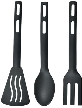 Vriusi 3 st flerfärgat köksredskap i nylon, värmebeständig matlagningssked, slitsad svarvare, spatel, gaffel, perfekt för matlagning, bakning, resor och camping