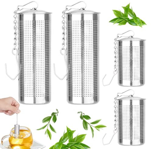 4 Stück Teesieb für Losen Tee Strainer & Infuser Set, Teesieb Edelstahl in zwei Größen mit Kette, Teefilter edelstahl für Tasse & Teekanne, Tee Zubehör Feines Sieb für Alle Teesorten