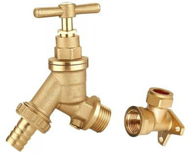 TC Raccord de tuyau d'arrosage en laiton avec double clapet anti-retour et plaque murale coudée 15 mm x 1,27 cm