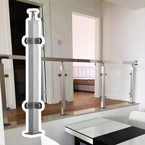 Poteau de garde-corps en verre en acier inoxydable pour couloir intérieur avec panneaux de balustrade carrés robustes avec pince de séparation argentée incluse