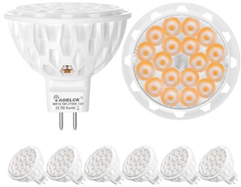 AGELCK MR16 LED Bulbs 2700K- Gu5.3 Base LED Bulbs Warm White, 5W (50W Halogen Equivalent), Non-Dimmable, 610LM, 36° Beam Angle, 12V Led Spotlight Bulb for Landscape Recessed Track Lighting, 6-Pack