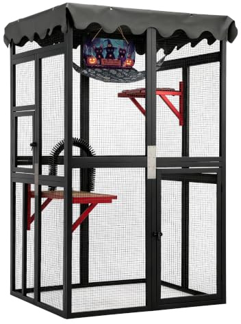 2-in-1 Catio Outdoor Cat Enclosure,Cattery Outdoor/Indoor for cats, Wooden Cat House Shelter, Kitty Cage with 3 Platforms for Patio Indoor,Accommodate Up to 3 Cats