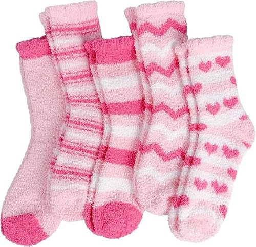 Srumvoat Fluffy Socks For Women and Girls, 5 Pairs Pink Warm Cozy Bed Socks for Woman, Winter Coral Fleece Thick Slipper Sock Size 4-7 UK, Ideal Christmas Gifts for Women, Winter Gift Home Cabin