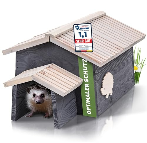PATKAR Igelhaus Winterfest mit Boden [SCHÜTZT VOR FRESSFEINDEN] - Premium Igelfutterhaus (Made in Europe) - Hochwertige Igelhäuser Igel Haus - Igel Schlafhaus Igel Futterhaus - Igelhotel Igelhöhle