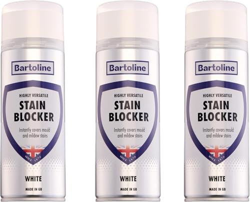 Bartoline Stain Blocker 400ml Matte Finish Spray – 2-in-1 Primer and Topcoat to Block Mould 3 Pack, Mildew, Damp, Grease, Rust & Pen Marks Fast Drying Formula for Walls, Ceilings, Plaster and Wood