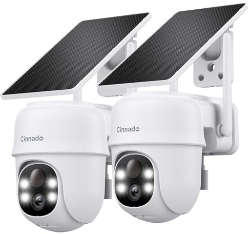 Cinnado 2K Camera Exterieur sans Fil Solaire - 3MP Caméra de Surveillance Extérieur, WiFi 2.4 G, Détection Humaine IA, Vision Nocturne & Sirène Intelligentes, IP65, B6(Lot de 2)