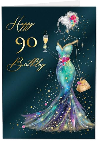 Joli Coon Geburtstagskarte 90 STARDUST, Premium Lady, mit FinePaper Kuvert | 350g Perlmuttpapier mit Schimmereffekt, weiße Innenseite, selbstklebendes Wachssiegel, für persönliche Geburtstagswünsche