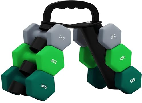 SPORTNOW Lot d'haltères hexagonaux, haltères musculation, 2 x 3 kg, 2 x 4 kg, 2 x 5 kg, avec support convertible d'haltères, pour entraînement à domicile, kettlebell, exercice d'haltérophilie
