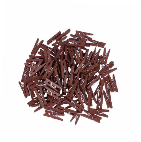 DOITOOL 100 Pezzi Clip Artigianali in Legno Naturale Mini Mollette Multifunzione Resistenti per Foto Carta Decorazioni e Organizzazione Casa Colore Marrone