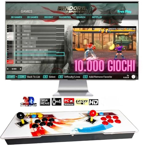 ONFIRE GAMES | PandoraBox E-SPORT | Console Arcade Standalone Con Più di 10000 Titoli Installabili Made in Italy | Tasti Personalizzabili e Controlli Arcade Classici (bianco)