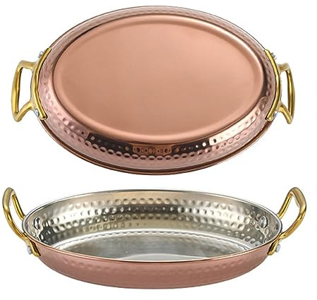 QHQQXN Spansk paellapanna 304 i rostfritt ål med dubbla handtag mot skållning Lämplig för hemmarestauranger och olika värmekällor Rose Gold 14cm bricka (Rose Gold 16cm)