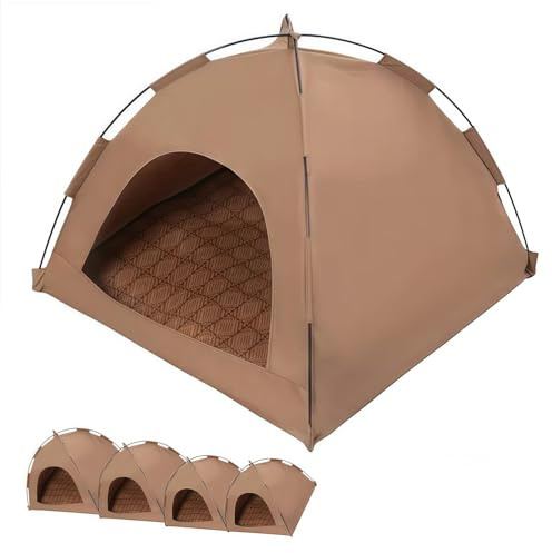 Katthusgrotta – hopfällbart katttält inomhus utomhus med matta, bärbar väderbeständig teepee, sluten fästdesign, avtagbar och tvättbar