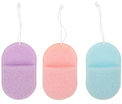 DIYEAH 3 Esponjas Faciales para Limpieza y Exfoliación, Esponjas Limpiadoras Suaves Cara, Paquete de 3 Unidades Ovaladas en Azul, Púrpura y Rosa, Accesorio Práctico para Cuidado Facial